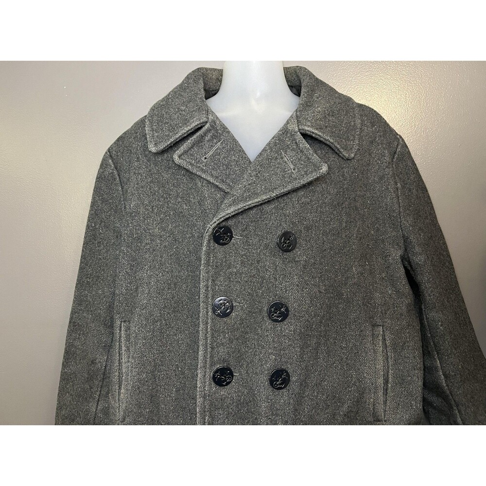 Schott Pea Coat Mens 44 Gray Wool U.S. 740N Peajacket Double Breasted Made USA